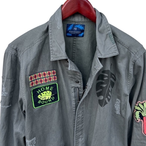 Scotch & Soda Military Jacket Green Patches Japanese Art Grunge Utility Size M - Picture 13 of 17